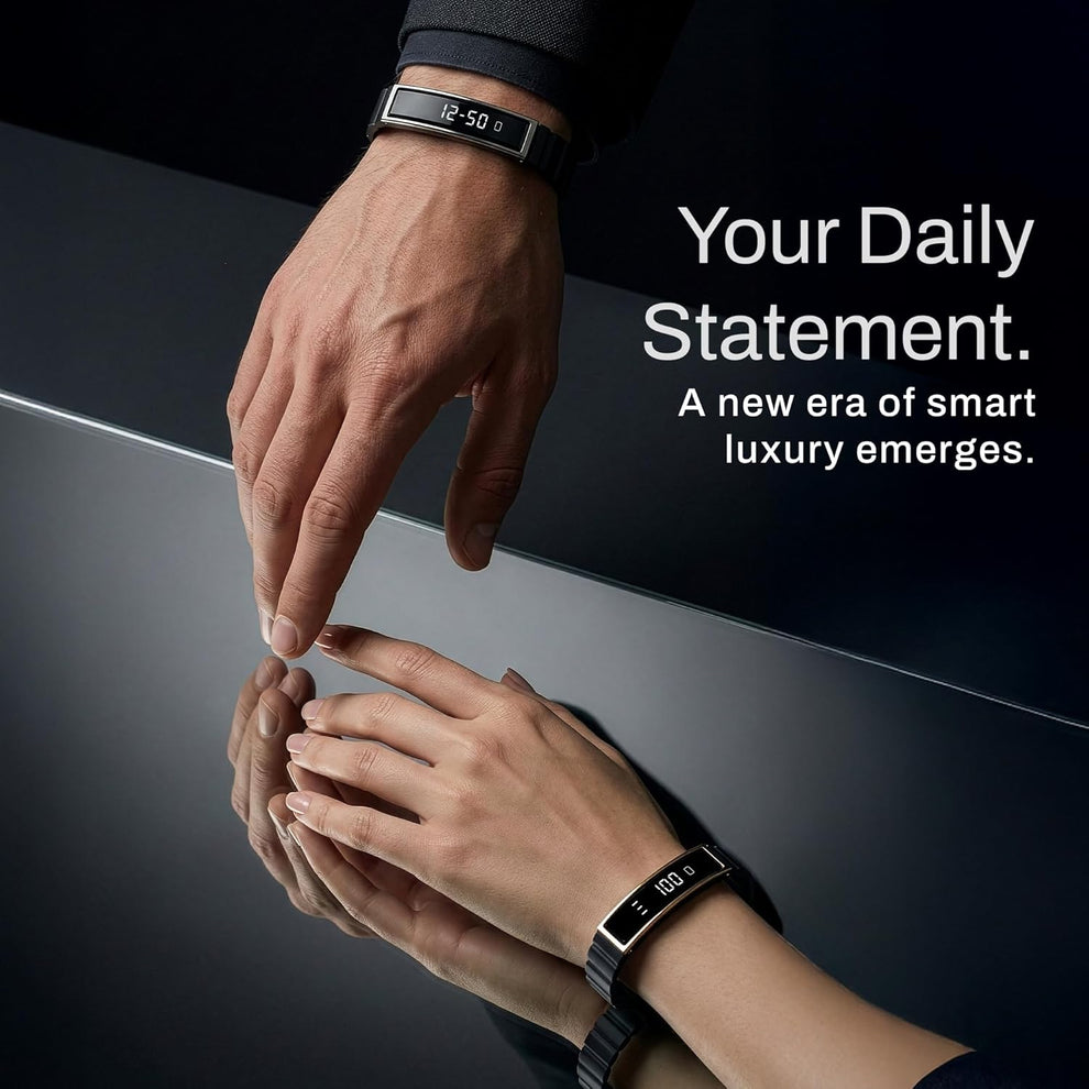 Smart Bracelet – Digital Display | Heart Rate & SpO2 Monitoring | Sleep Tracker | Sports Modes | Magnetic Strap | Premium Build - Obsidian Gold