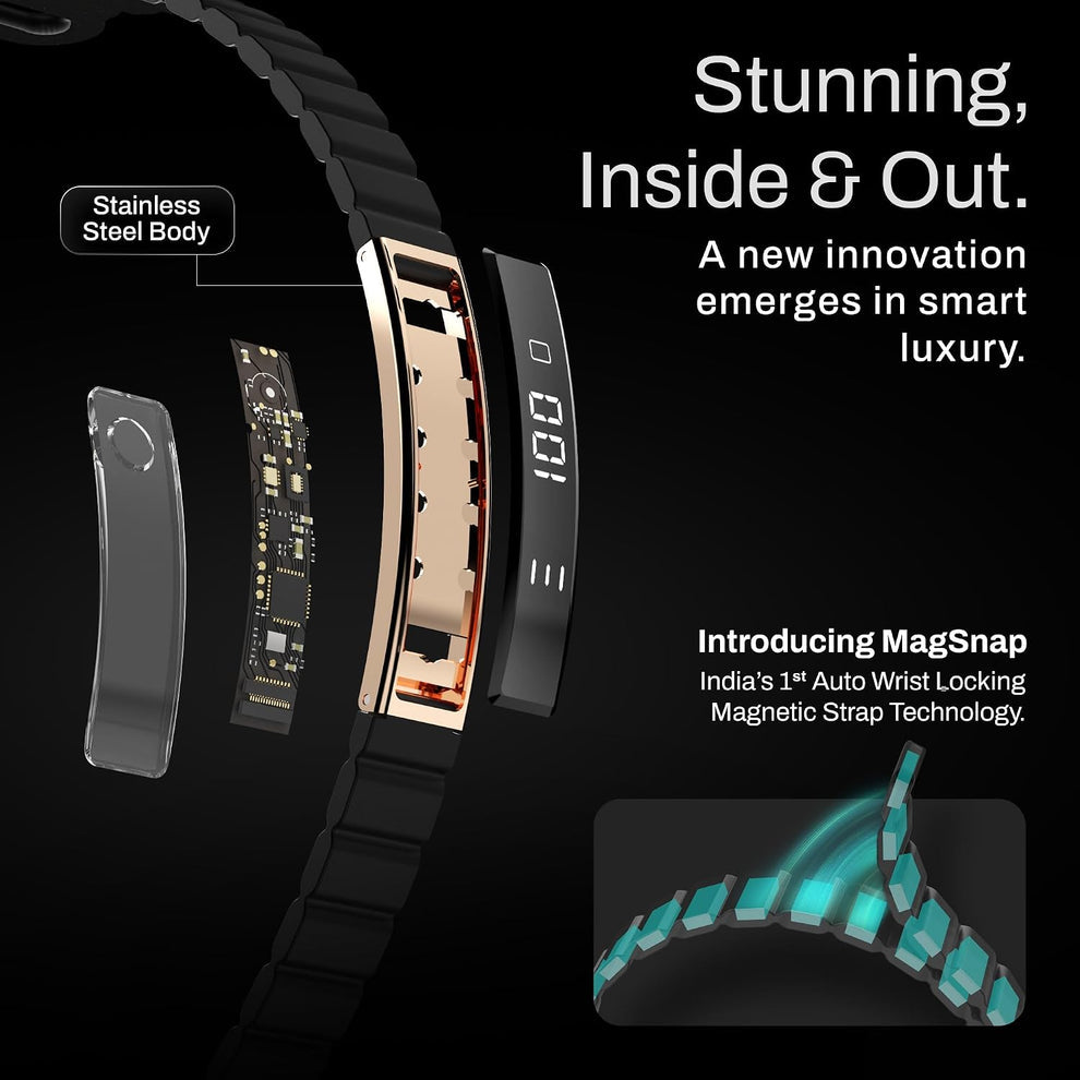 Smart Bracelet – Digital Display | Heart Rate & SpO2 Monitoring | Sleep Tracker | Sports Modes | Magnetic Strap | Premium Build - Obsidian Gold