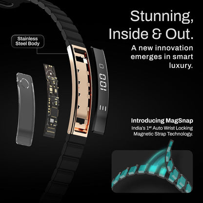 Smart Bracelet – Digital Display | Heart Rate & SpO2 Monitoring | Sleep Tracker | Sports Modes | Magnetic Strap | Premium Build - Obsidian Gold