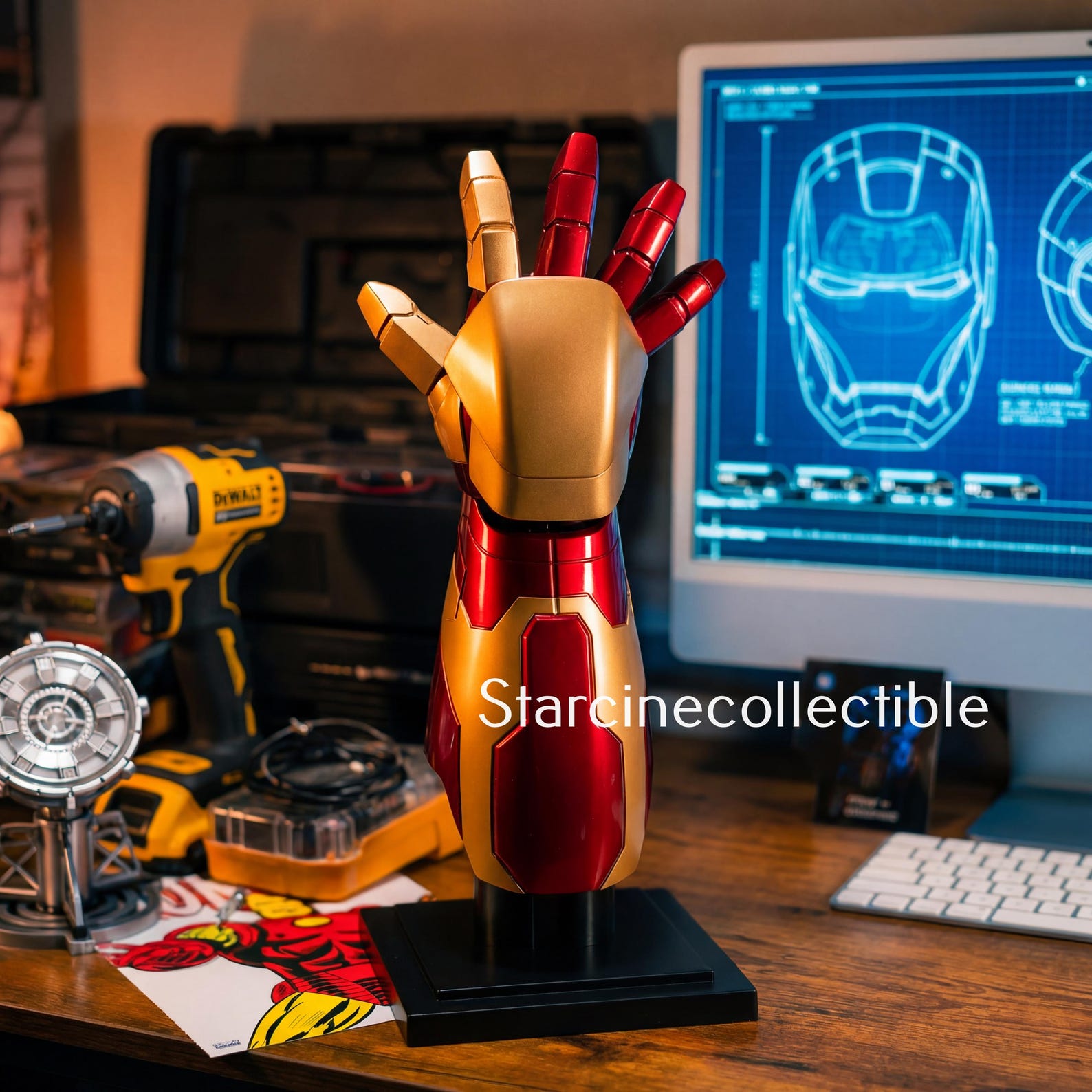 LED voice-controlled arm with touch sensor cosplay costume by Cicret Bracelet, featuring integrated LED lights and sleek design.