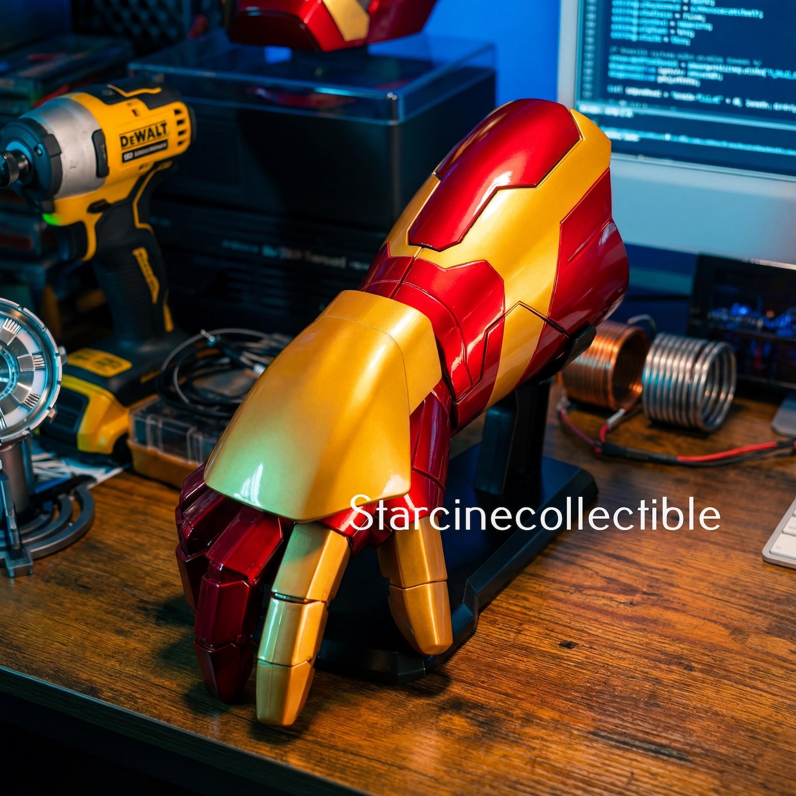 Cicret Bracelet LED voice-controlled arm with touch sensor for cosplay costume, featuring colorful LED lights and sleek design.